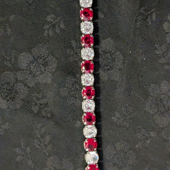 Elegant Red and White CZ Silver Tone Tennis Bracelet 7" - Picture 5 of 7